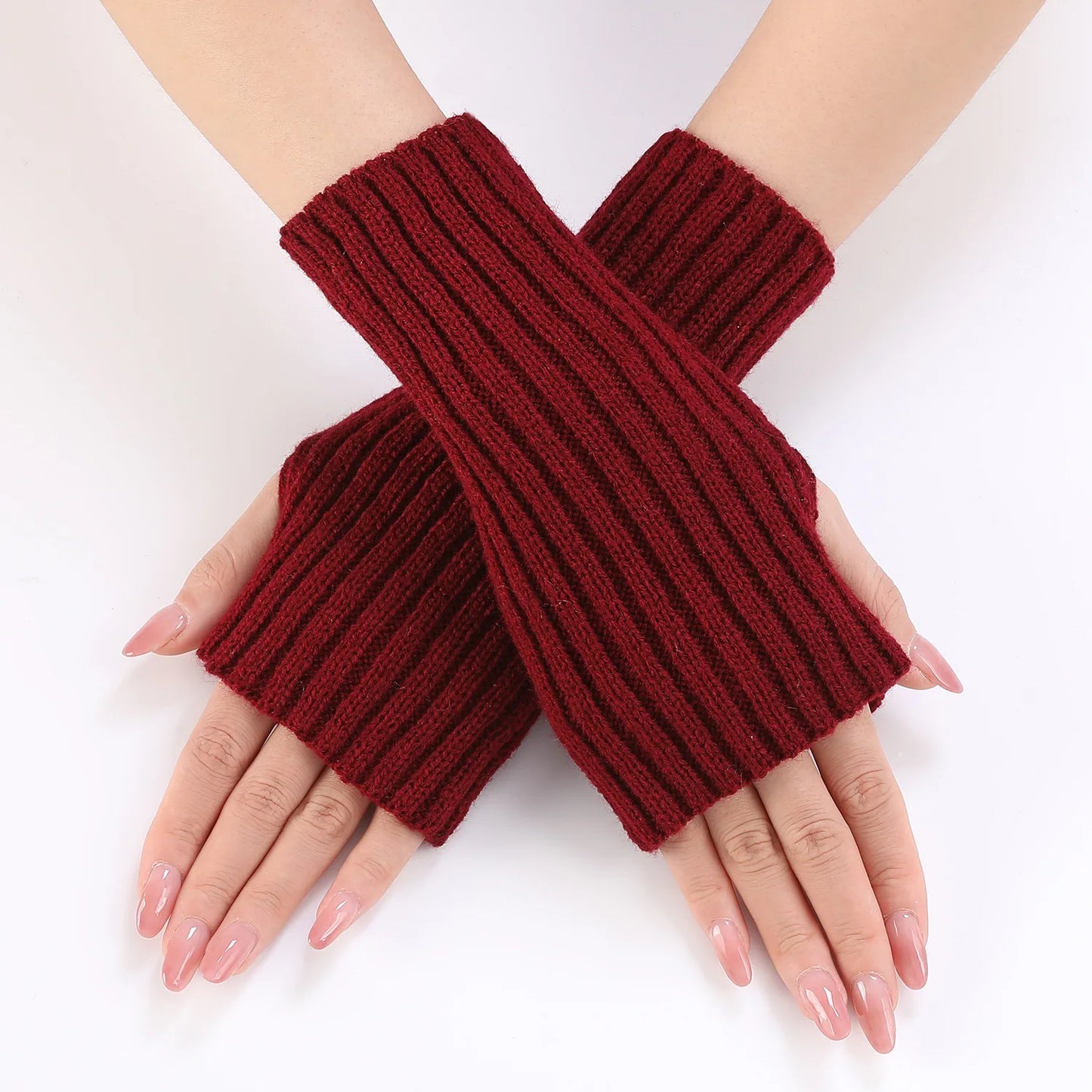 Brand New 2026 Style Women Half Finger Gloves Winter Knitted Arm Sleeves Fingerless Mittens Solid Color Soft Gloves Students Touch Screen Gloves