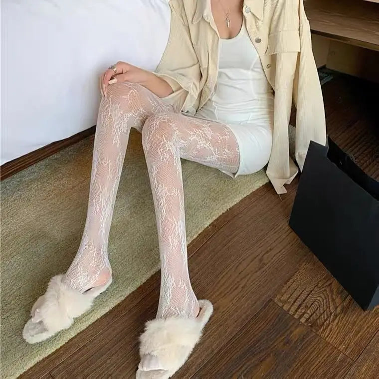 High Quality Heart Flower Pattern Pantyhose, Trendy Japanese Punk Inspired Mesh Tights Sexy, Soft & Premium, Mesh Heart & Flower Fishnet Stockings, Sexy & Cute! Heart Flower Mesh Fishnet Tights for Trendy Girls