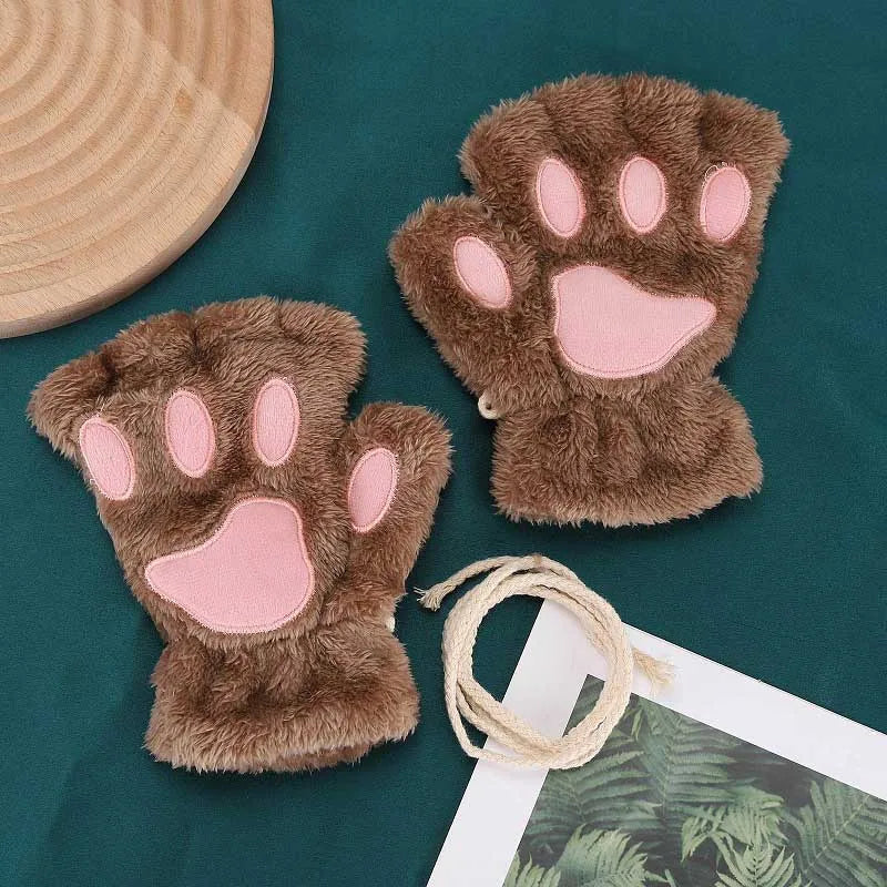 Quality Premium 2026 Style Women Gloves Bear Palm Paw Animals Plushclaw Glove Winter Fluffy Cat Paw Full Finger Gloves Keep Warm Lovely Soft Furry Mittens