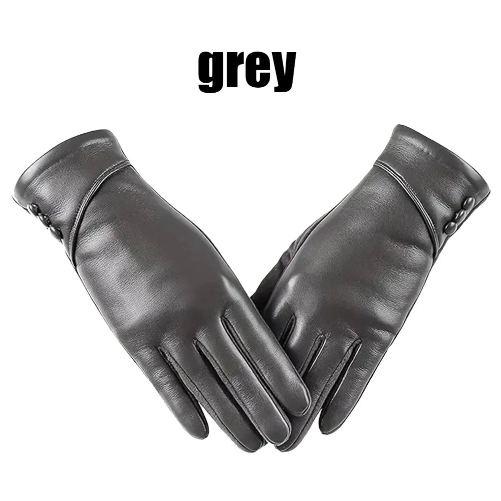 Premium  Anti Slip Fleece Lined Gloves for Cycling & Outdoor Glam, PU Leather Touchscreen Gloves Chic, Warm & Effortlessly Sophisticated