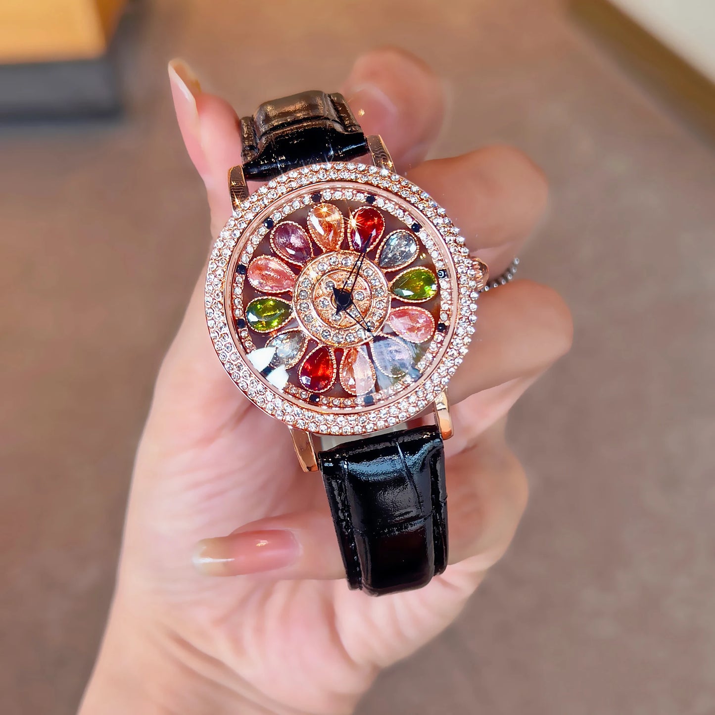 High Class Premium Rhinestone Colourful Rhinestone Watch Premium Design, Rotating Dial Rhinestone Inlay & Premium Craftsmanship Quartz Watch for Women Who Love to Shine ,
