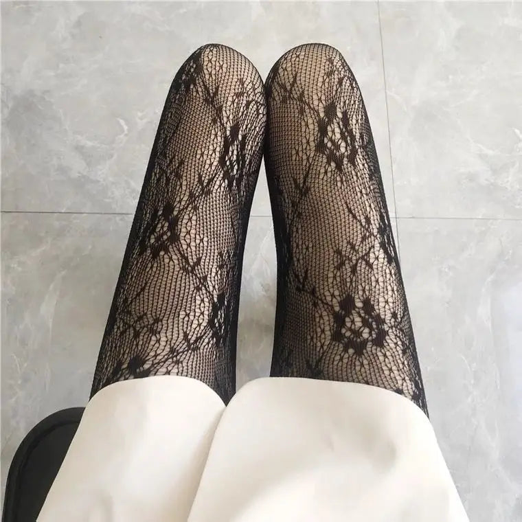 High Quality Heart Flower Pattern Pantyhose, Trendy Japanese Punk Inspired Mesh Tights Sexy, Soft & Premium, Mesh Heart & Flower Fishnet Stockings, Sexy & Cute! Heart Flower Mesh Fishnet Tights for Trendy Girls