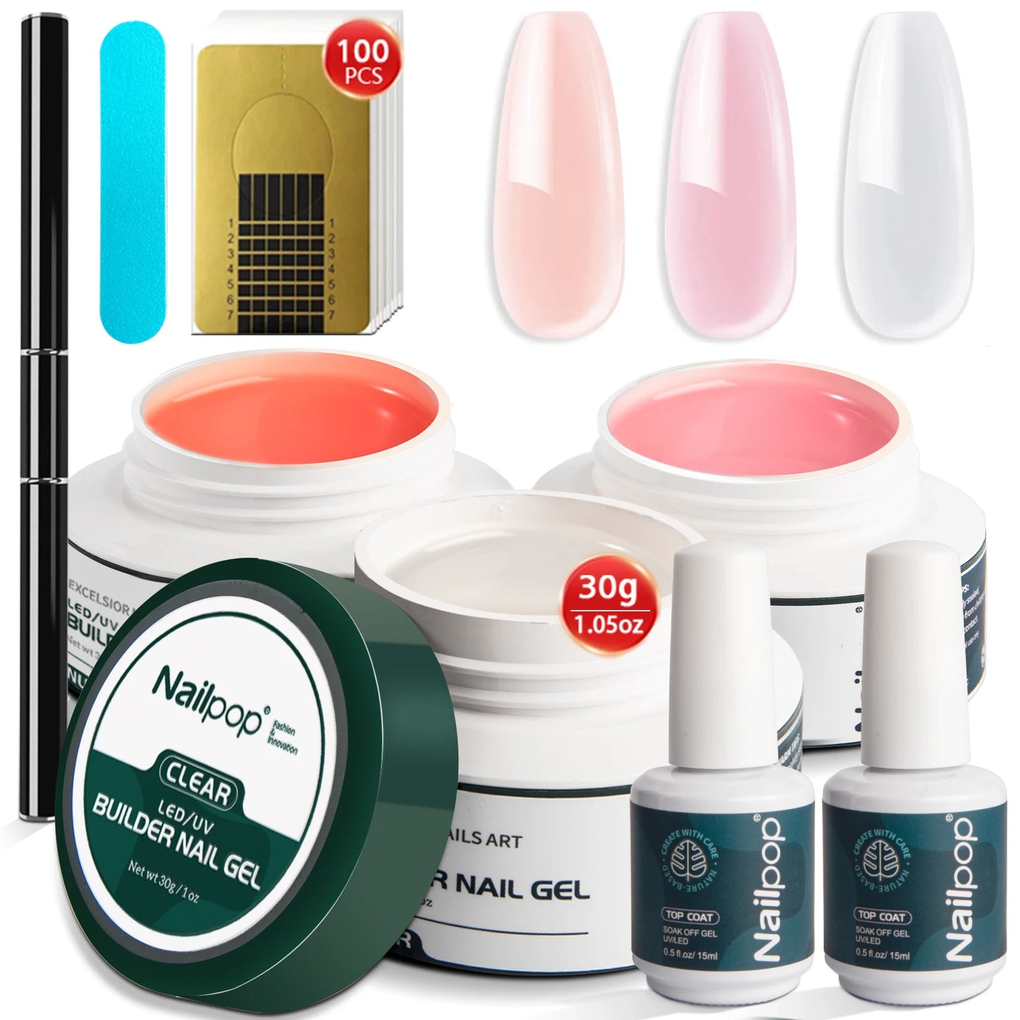 Nailpop 3-Color Builder Gel Kit for Perfect 2026 Manicures!, Professional Nail Art Made Easy ,Builder Gel Kit for Strong, Stunning Nails