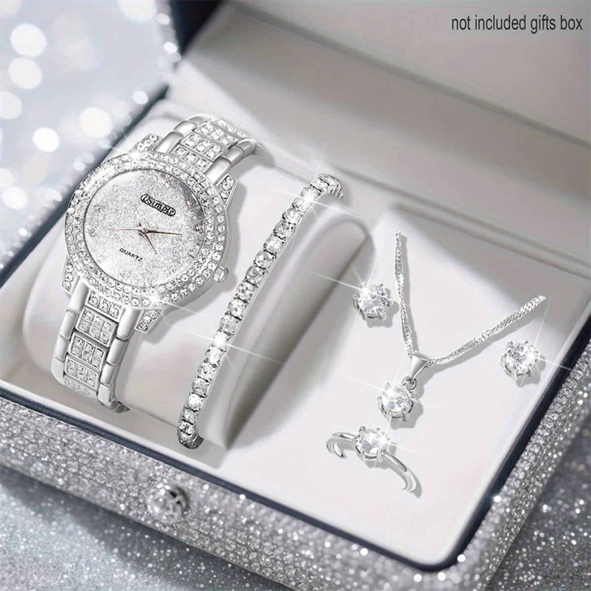 Premium Style & Sparkle Elegant Ladies Quartz Watch with Matching Jewelry Perfect Gift for Her, Luxury Meets Fashion 6PCS Elegant Quartz Watch & Jewelry Set Perfect for Valentine’s Day & Special Occasions