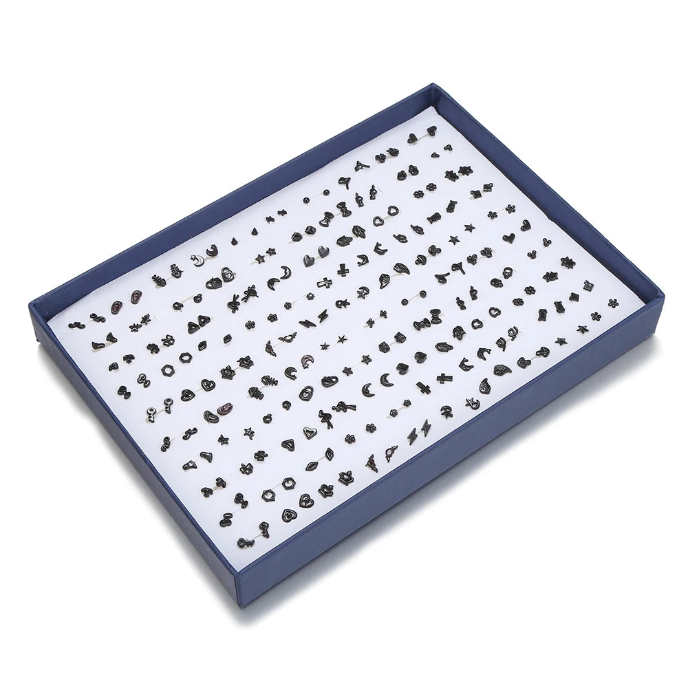 Luxury & Variety in One Set 2026 Premium Sparkle! 100 Pairs Women’s Women’s Stud Earring Collection Premium Quality, Lightweight Stud Earrings Hearts, Stars & Crowns for Trendy Fashionistas