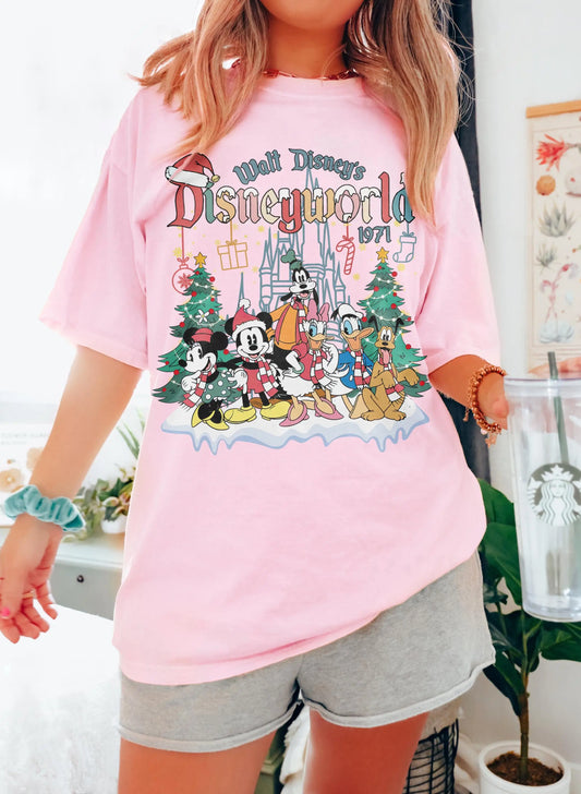 Vintage Walt Disney World Christmas Shirt Disneyworld Christmas Pink Tree Shirt Disney Christmas Shirts