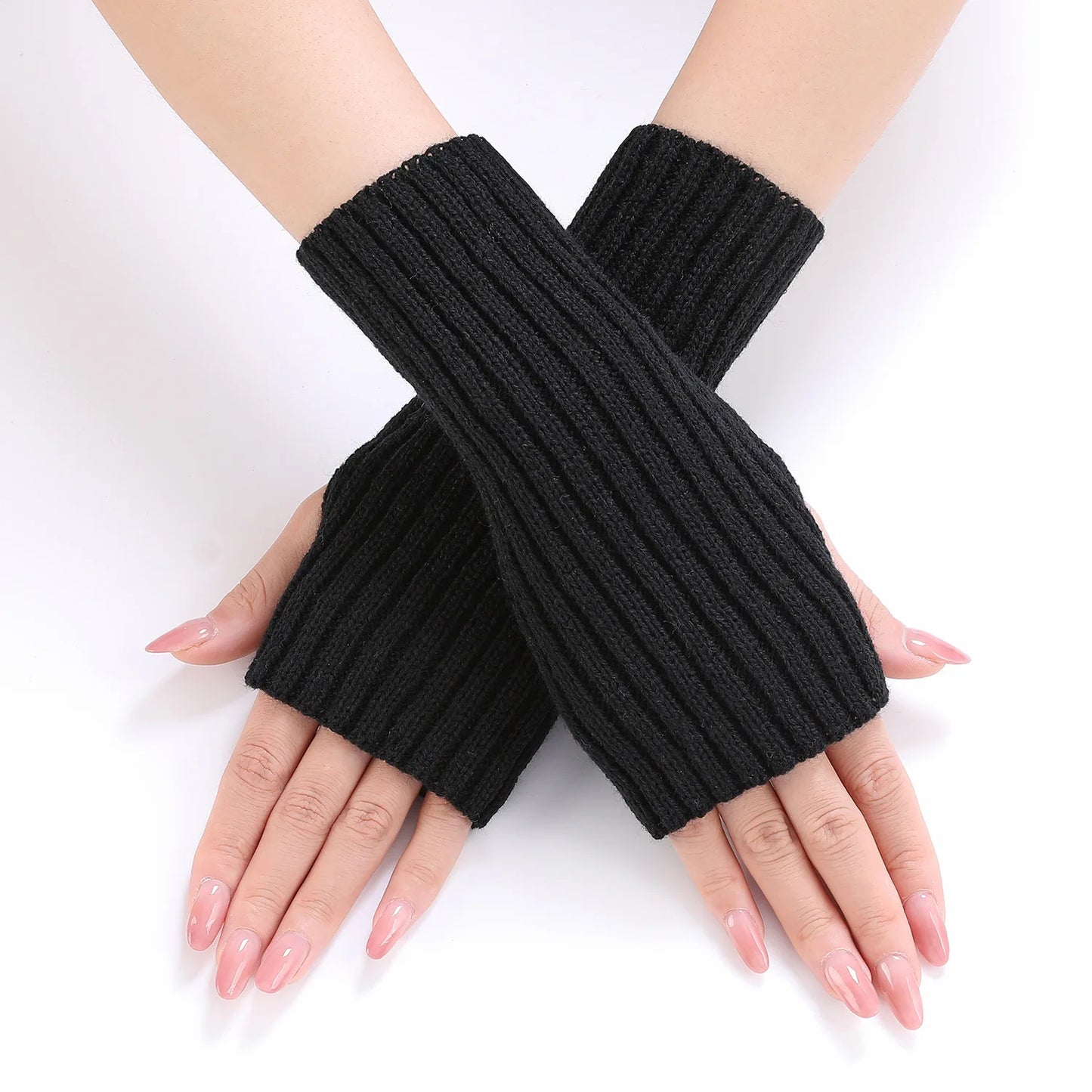 Brand New 2026 Style Women Half Finger Gloves Winter Knitted Arm Sleeves Fingerless Mittens Solid Color Soft Gloves Students Touch Screen Gloves