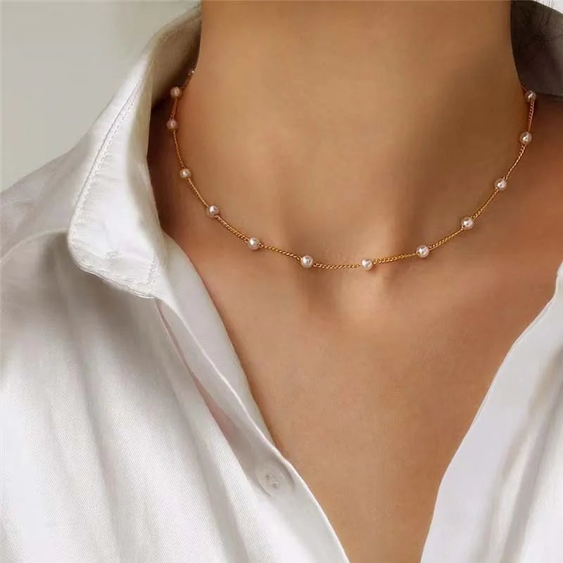 Premium Style 2026 New Beads Women's Neck Chain Kpop Pearl Choker Necklace Gold Color Goth Chocker Jewelry On The Neck Pendant 2023 Collar For Girl