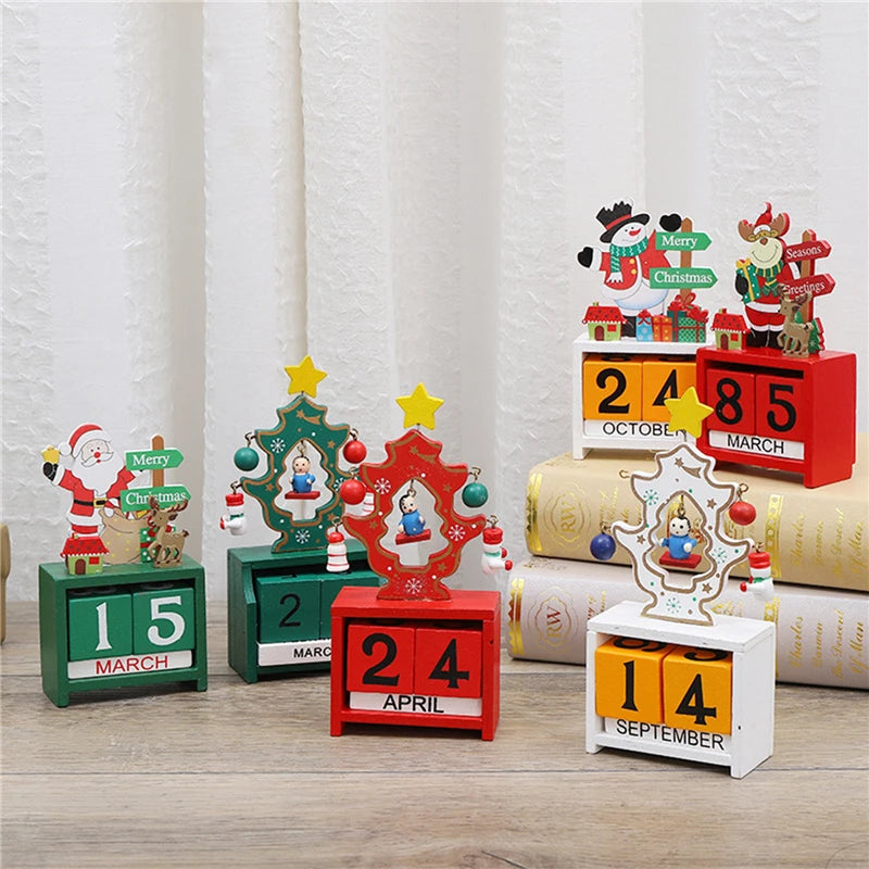 Bring Joy to Your Desk Christmas Countdown Calendar with Cute Characters!, Countdown to Christmas Santa, Elk & Snowman Wooden Calendar! , Festive Wooden Christmas Countdown Calendar!