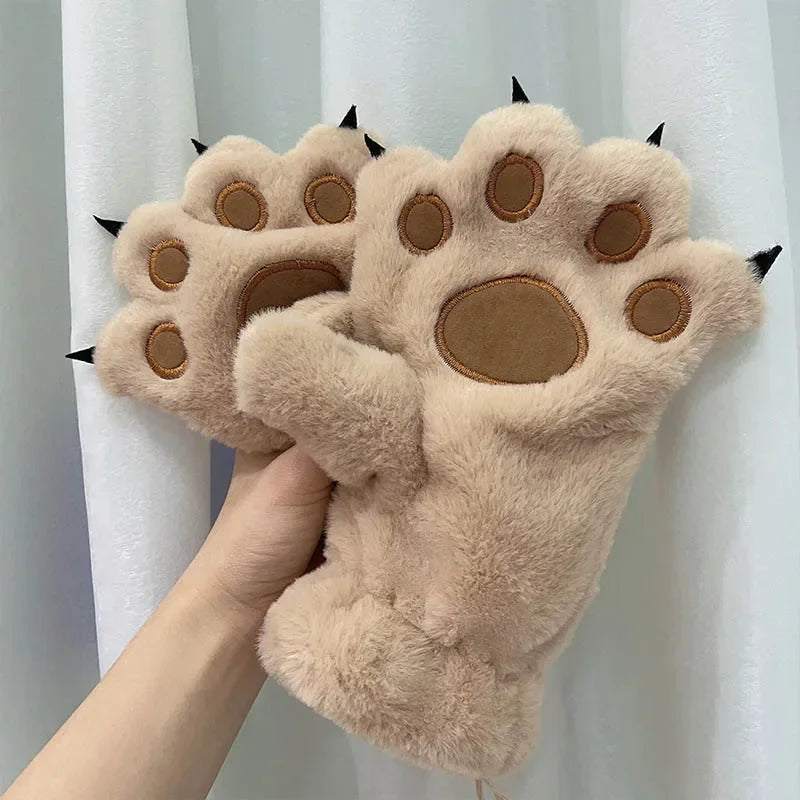 Quality Premium 2026 Style Women Gloves Bear Palm Paw Animals Plushclaw Glove Winter Fluffy Cat Paw Full Finger Gloves Keep Warm Lovely Soft Furry Mittens
