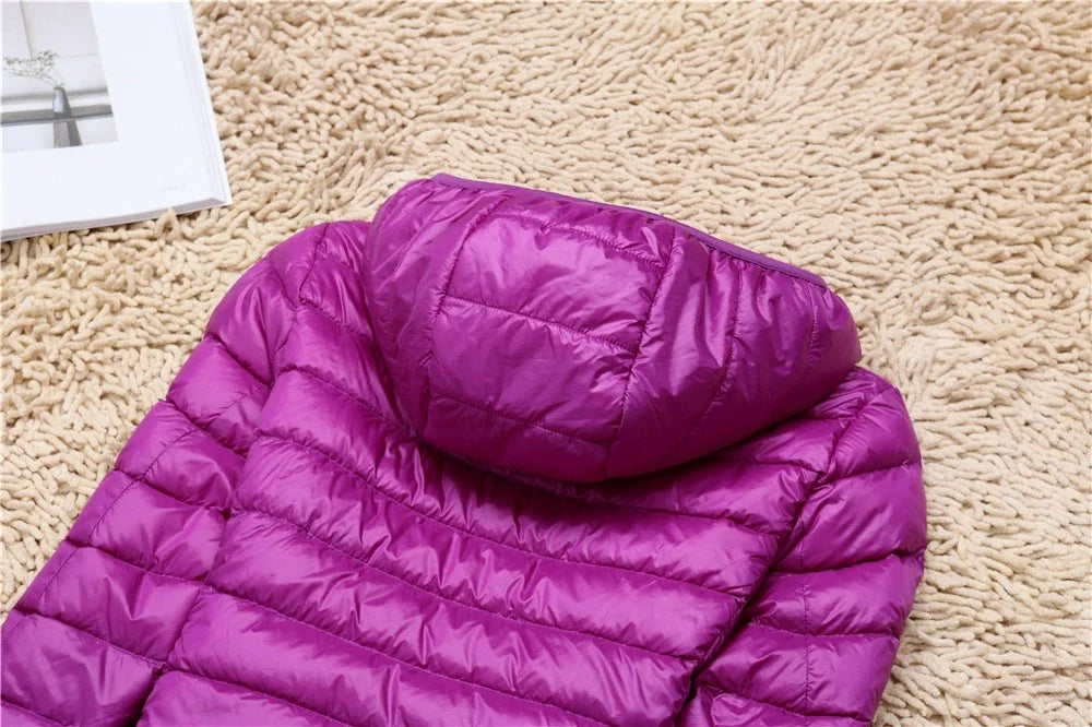 Women Puffer Jacket 2024 New Spring Autumn Female Ultra Light Weight Packable Hooded Down Coats Winter Inner Dock Down Coat