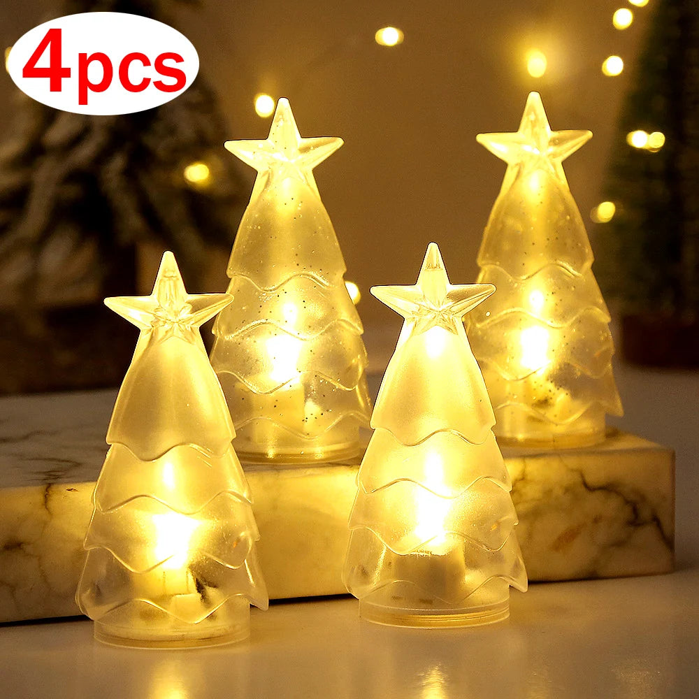 Christmas Night Lights Mini Xmas Tree Candle Lamps 4/1pcs ,Twinkle & Glow  Mini Xmas Tree Candle Lamps for a Magical Christmas!, Tiny Trees, Big Glow — Mini Xmas Candle Lamps for Your Home
