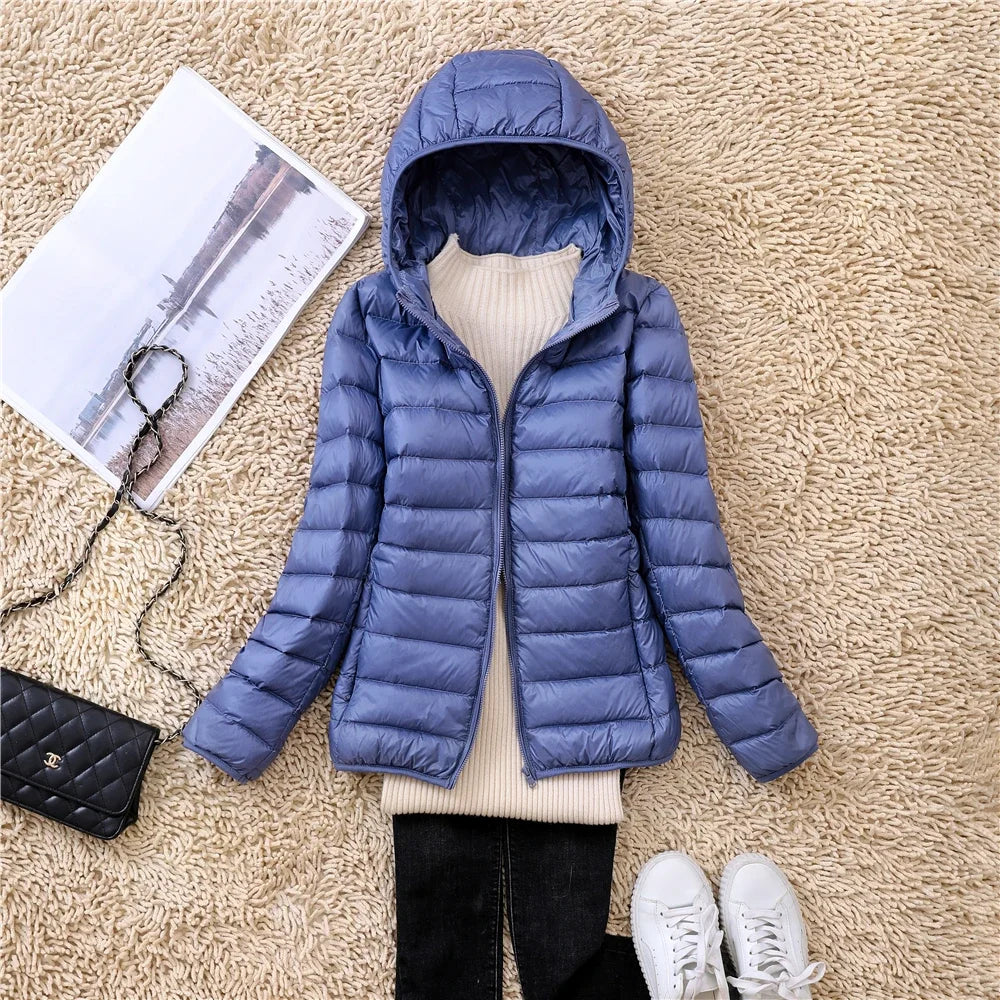 Women Puffer Jacket 2024 New Spring Autumn Female Ultra Light Weight Packable Hooded Down Coats Winter Inner Dock Down Coat
