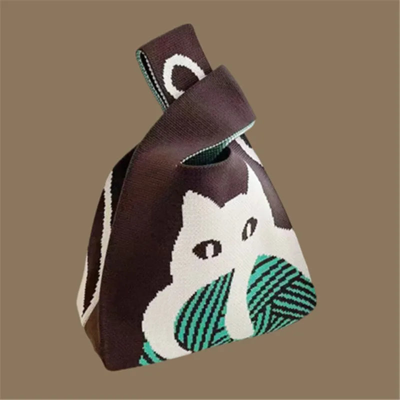 Women Handmade Knitted Small Handbag, Casual Wrist Bag, Student Reusable Shopper Mini Tote Bag, Suitable for Daily Use Outdoor