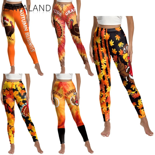 High Quality 2026 Edition Maple Leaf Pattern Cosplay Leggings Thanksgiving Day Turkey Tight Pants Woman Autumn Holiday Costumes Party Performance Trousers