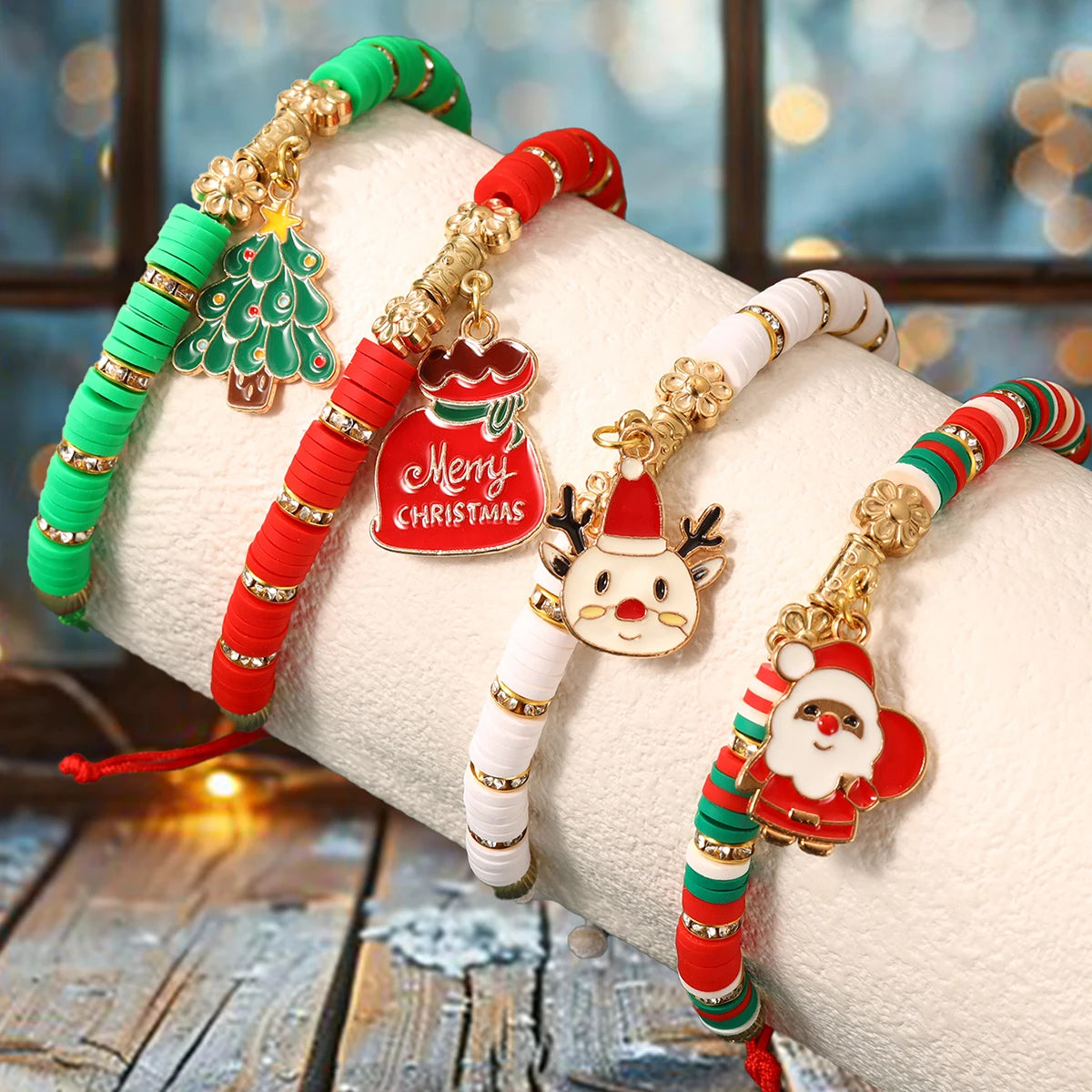 Premium Luxury 2026 Edition 4-Piece Christmas Bracelet Set with "Merry Christmas" Motif, Santa Claus, Reindeer and Christmas Tree(color random)