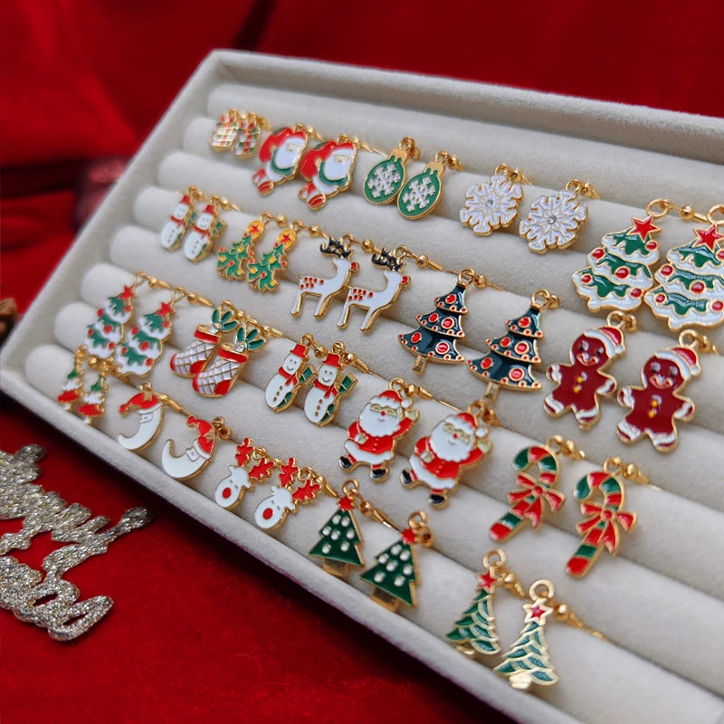 Premium Christmas 40PCS Classic Cartoon Christmas Element Earrings, Christmas Celebration Earrings, Party and Gathering Clothing Accessories