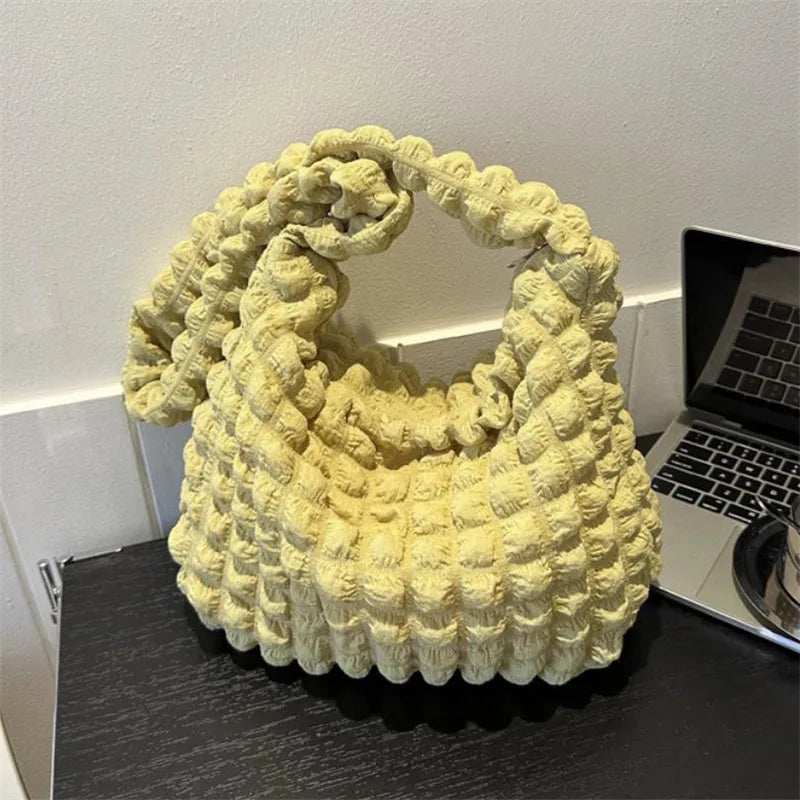 Crossbody Bag With Pleated Design Embroidered Plaid Shoulder Bag Underarm Bags Simple Large Capacity Quilted Tote Bags For Women