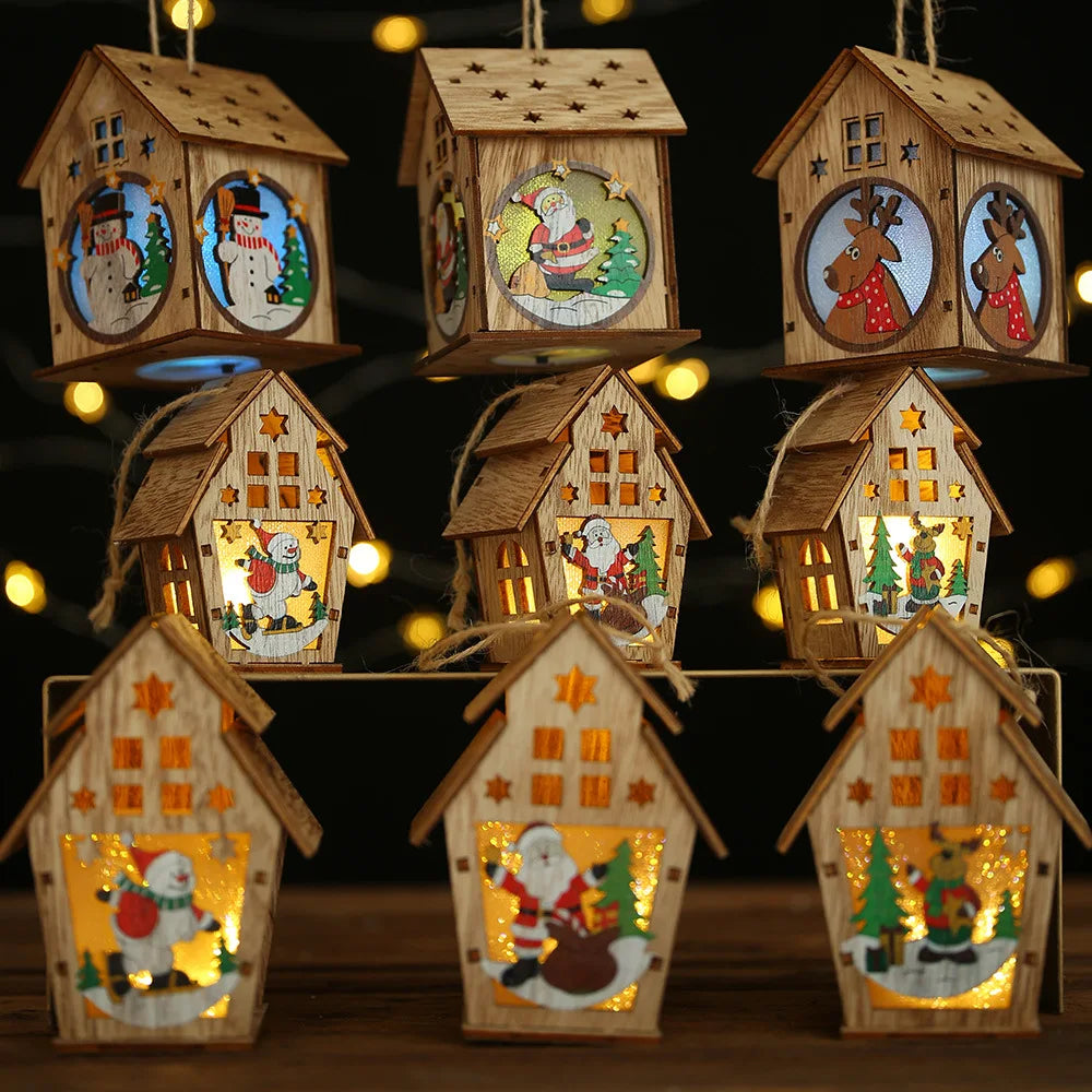 Handmade Hanging Decorations !, LED Wooden Christmas House Ornament!, Handmade Christmas Glow Perfect for Windows & Trees!, Festive Fun for Kids & Adults