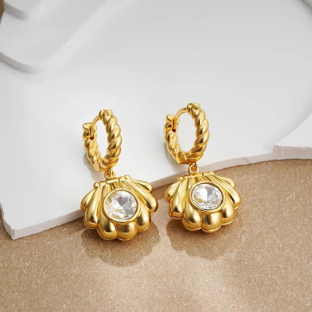 Luxe Gold CZ Earrings for Women Who Slay, Golden Seashell Elegance Premium CZ Starfish Earrings for Trendsetters,  Jewelry Alert! Premium Seashell Earrings Perfect for Summer Glam, Jewelry Alert! ,  Summer Glam