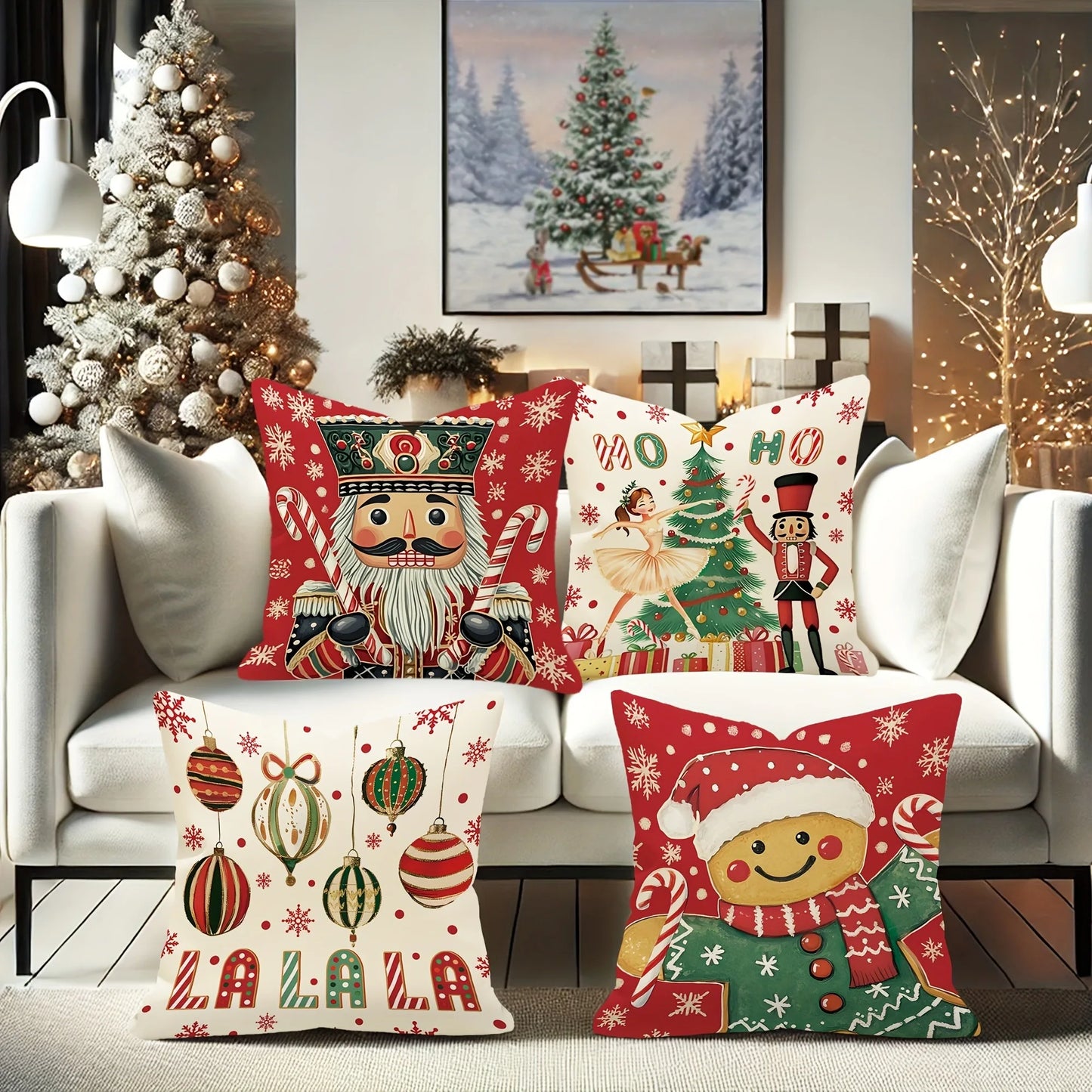 Festive Comfort Christmas Pillow Covers Perfect for Sofas, Bedrooms & Gifts! ,Cozy Up Your Home Christmas Ornament-Printed Pillowcases for Sofas & Beds! , Festive Nutcracker & Gingerbread Pillow Covers!