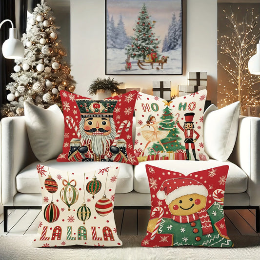 Festive Comfort Christmas Pillow Covers Perfect for Sofas, Bedrooms & Gifts! ,Cozy Up Your Home Christmas Ornament-Printed Pillowcases for Sofas & Beds! , Festive Nutcracker & Gingerbread Pillow Covers!
