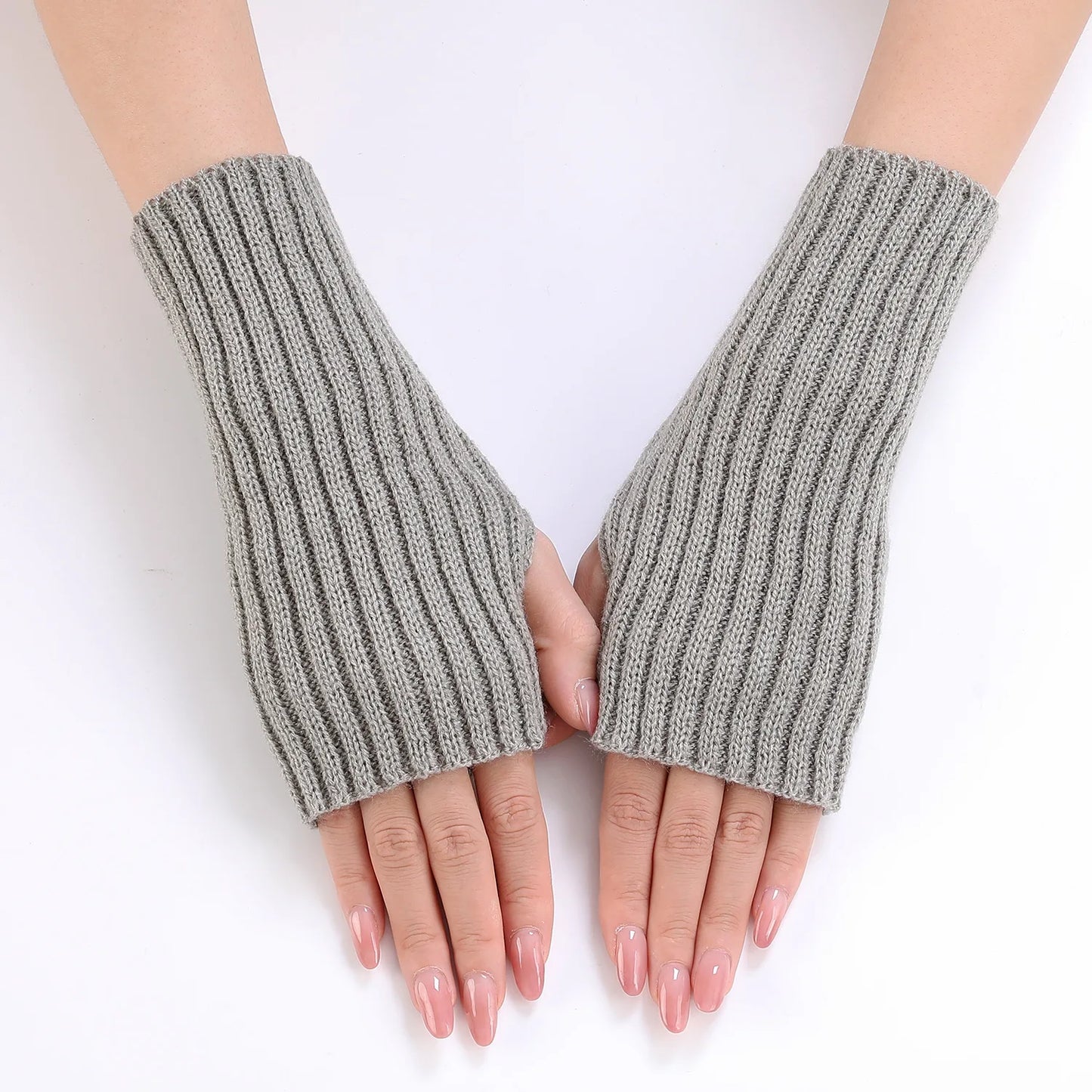 Brand New 2026 Style Women Half Finger Gloves Winter Knitted Arm Sleeves Fingerless Mittens Solid Color Soft Gloves Students Touch Screen Gloves