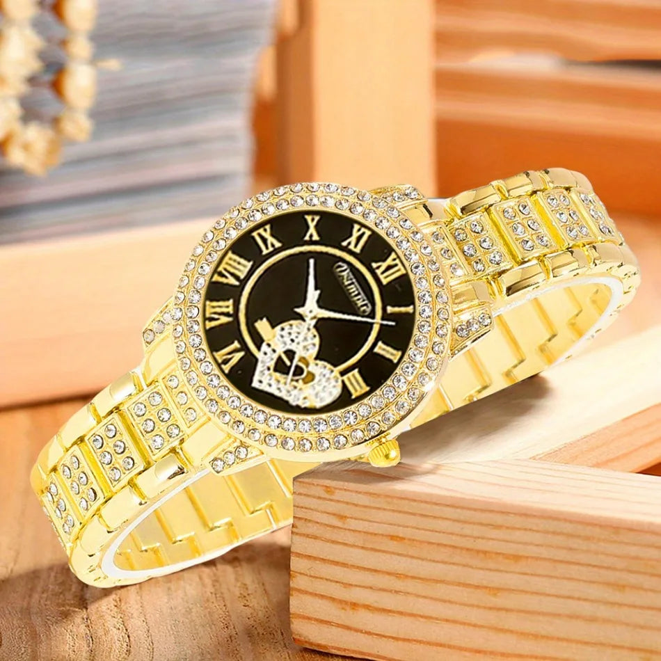 Premium Style & Sparkle Elegant Ladies Quartz Watch with Matching Jewelry Perfect Gift for Her, Luxury Meets Fashion 6PCS Elegant Quartz Watch & Jewelry Set Perfect for Valentine’s Day & Special Occasions