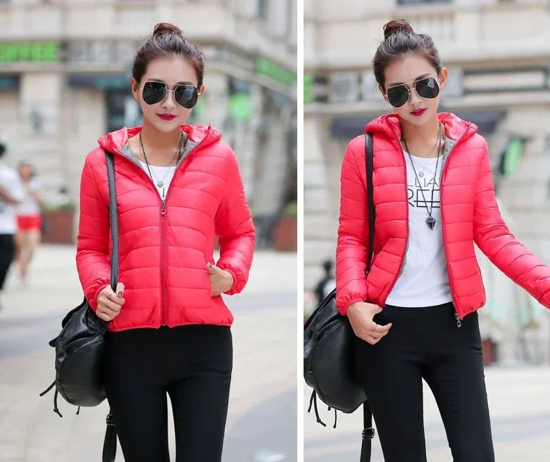 Jackets for Women Quilted Padded Lightweight Puffer Woman Coat Hoodie Short Yellow Thick Padding Feather Cropped Cute Modern Hot