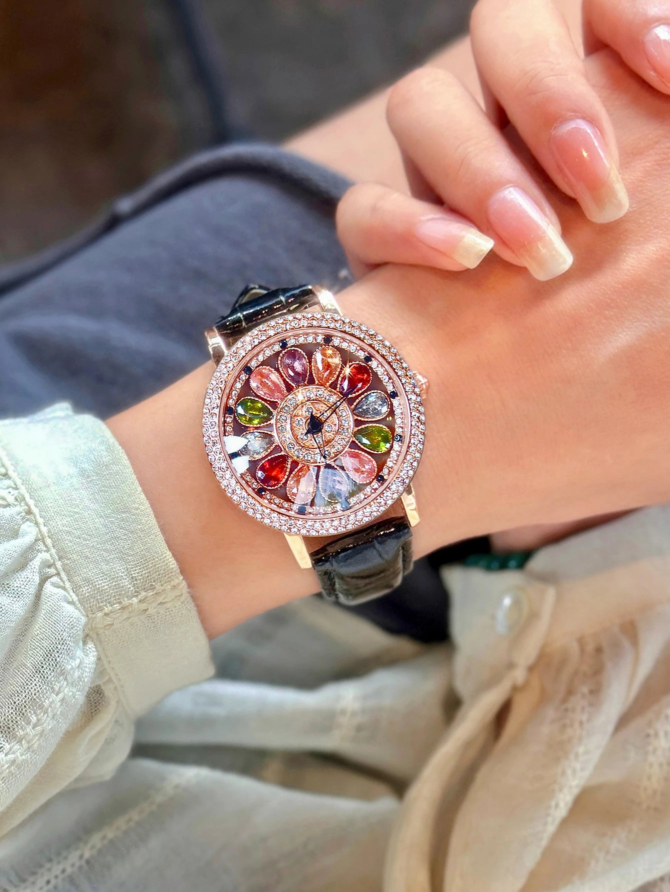 High Class Premium Rhinestone Colourful Rhinestone Watch Premium Design, Rotating Dial Rhinestone Inlay & Premium Craftsmanship Quartz Watch for Women Who Love to Shine ,
