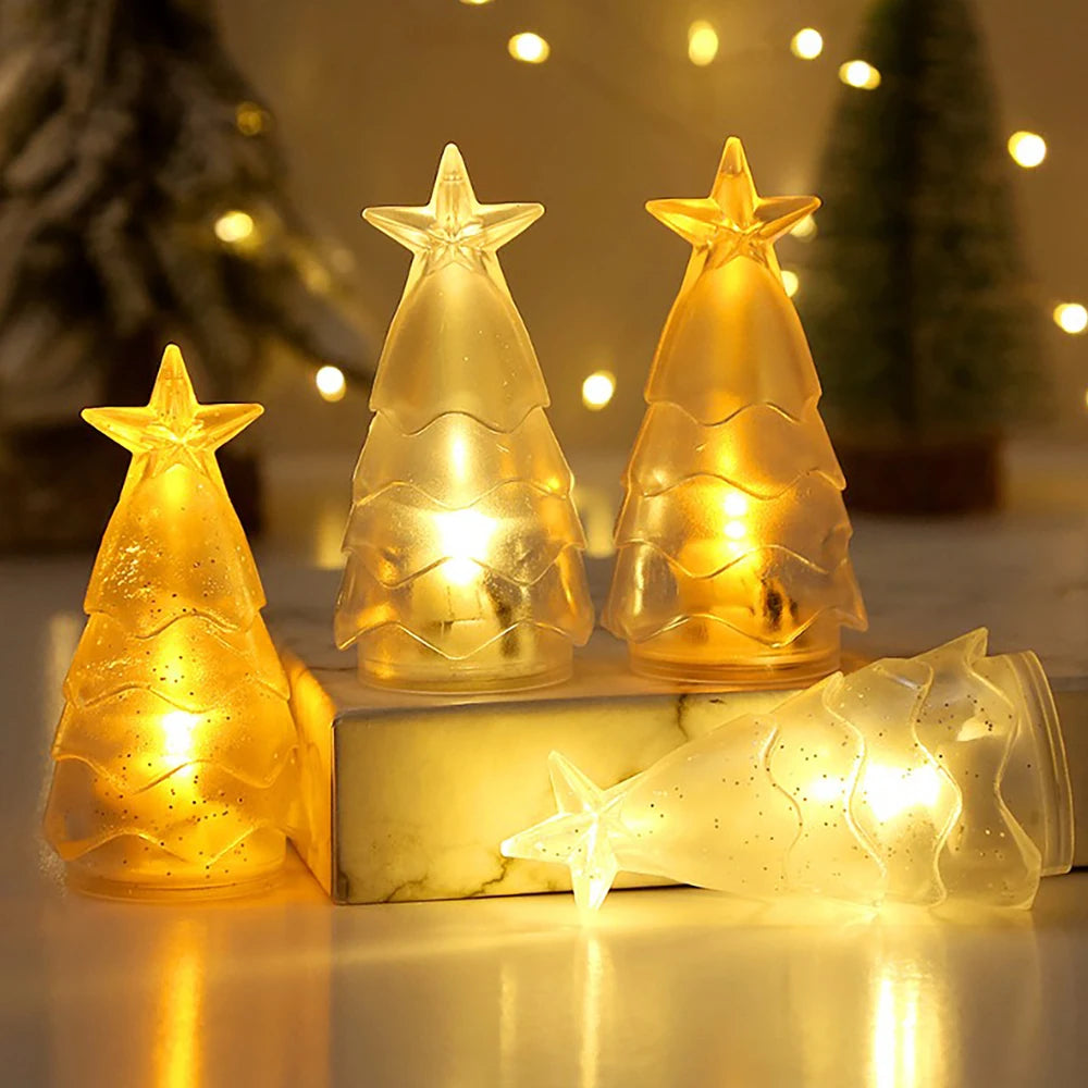 Christmas Night Lights Mini Xmas Tree Candle Lamps 4/1pcs ,Twinkle & Glow  Mini Xmas Tree Candle Lamps for a Magical Christmas!, Tiny Trees, Big Glow — Mini Xmas Candle Lamps for Your Home