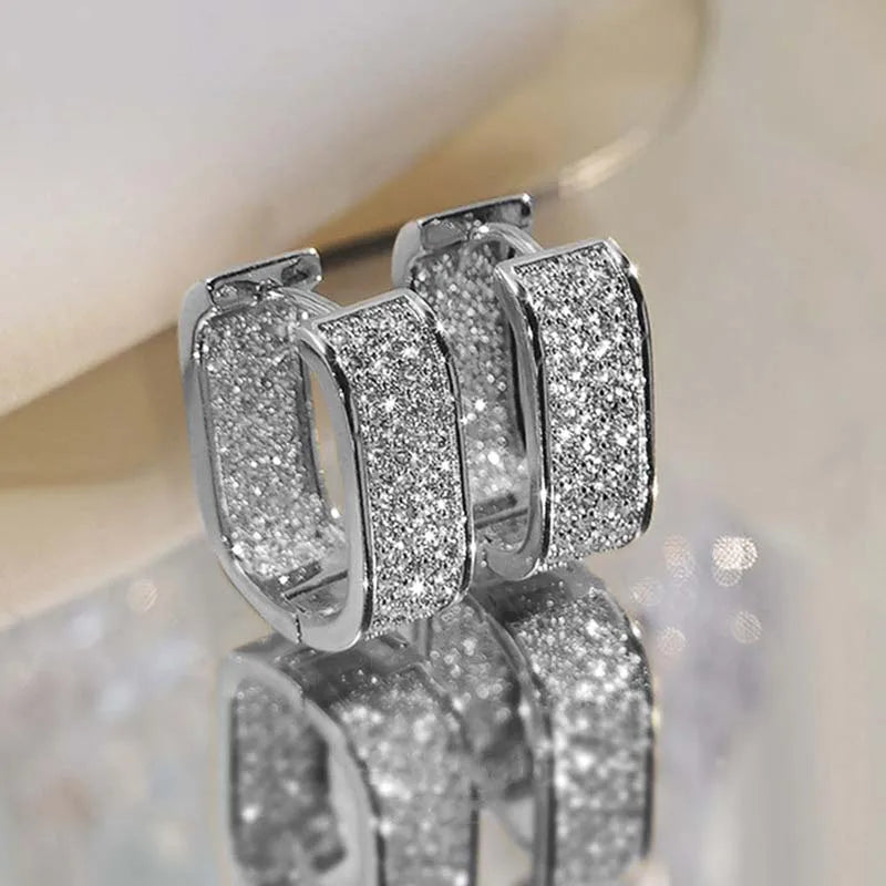 Luxury High Quality 2026 Edition 6 Stainless Steel Gold Silver Color Square Hoop Earrings for Women Luxury Shiny CZ Zircon Geometric Earrings Wedding Jewelry