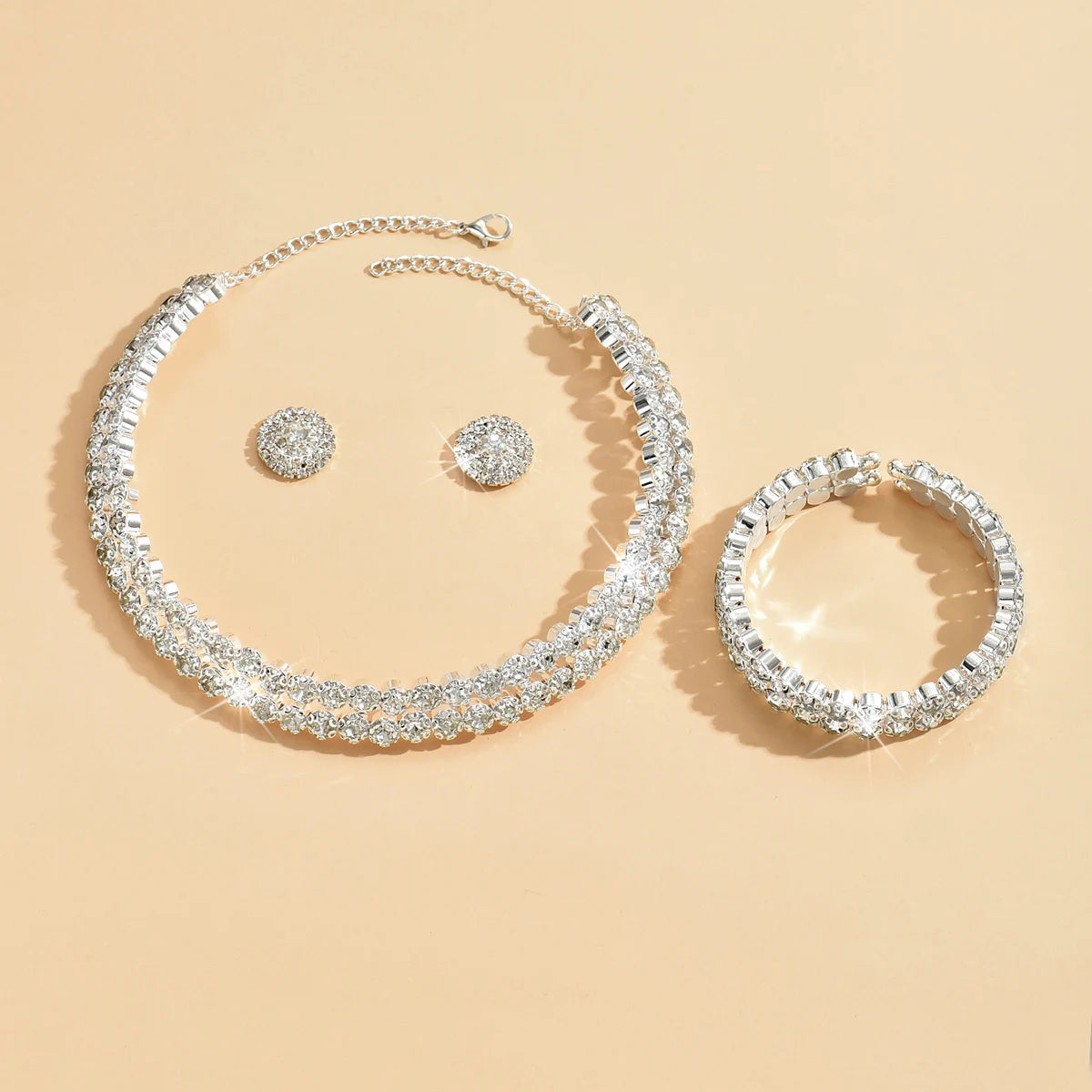 Premium 2026 Style Rhinestone Wedding Jewelry Set  Elegant, Chic & Party Ready, 4PCS Wedding Jewelry Set Earrings, Necklace & Bracelet for Glam Queens, 4PCS Luxury Bridal Jewelry Set Trendy, Sexy