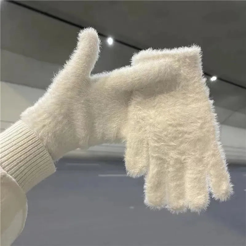 Plush Fleece Gloves Soft, Warm & Irresistibly Cute, Stay Cozy & Stylish! Premium Solid Color Mittens for Women Trendy Winter Essential