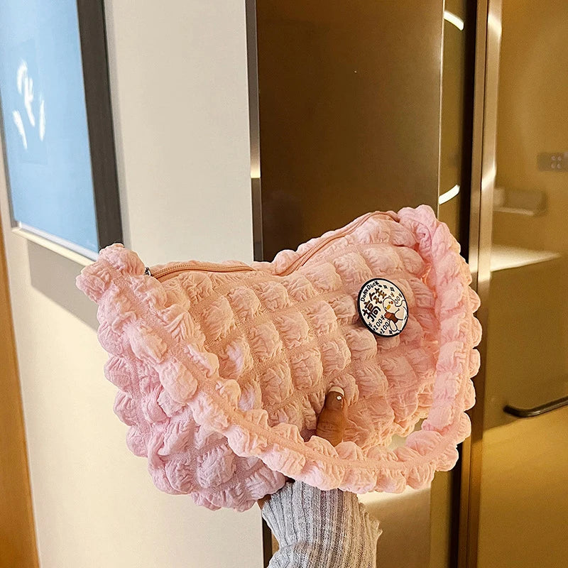 Premium Soft Cloud Bubbles Handbags For Woman Girls Pleated Cloud Underarm Bag Pouch Bag Casual Shoulder Bag Women Cute Purse