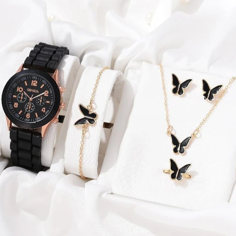 Premium Heart & Butterfly Jewelry Set Watches, Rings, Necklaces & Bracelets, High Quality Watch & Jewelry Set for Chic Women, Shine Bright in 2026 Trendy Quartz Watch