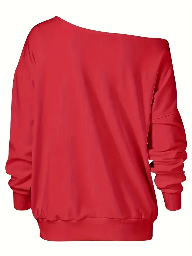 Plus Size 1XL-5XL Women's 2025 Fashion Christmas Print Long Sleeved Sweatshirt Ladies Off Shoulder Casual Print Pullover Top
