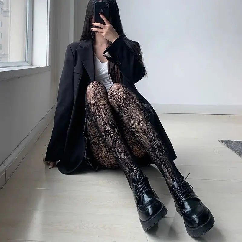 High Quality Heart Flower Pattern Pantyhose, Trendy Japanese Punk Inspired Mesh Tights Sexy, Soft & Premium, Mesh Heart & Flower Fishnet Stockings, Sexy & Cute! Heart Flower Mesh Fishnet Tights for Trendy Girls