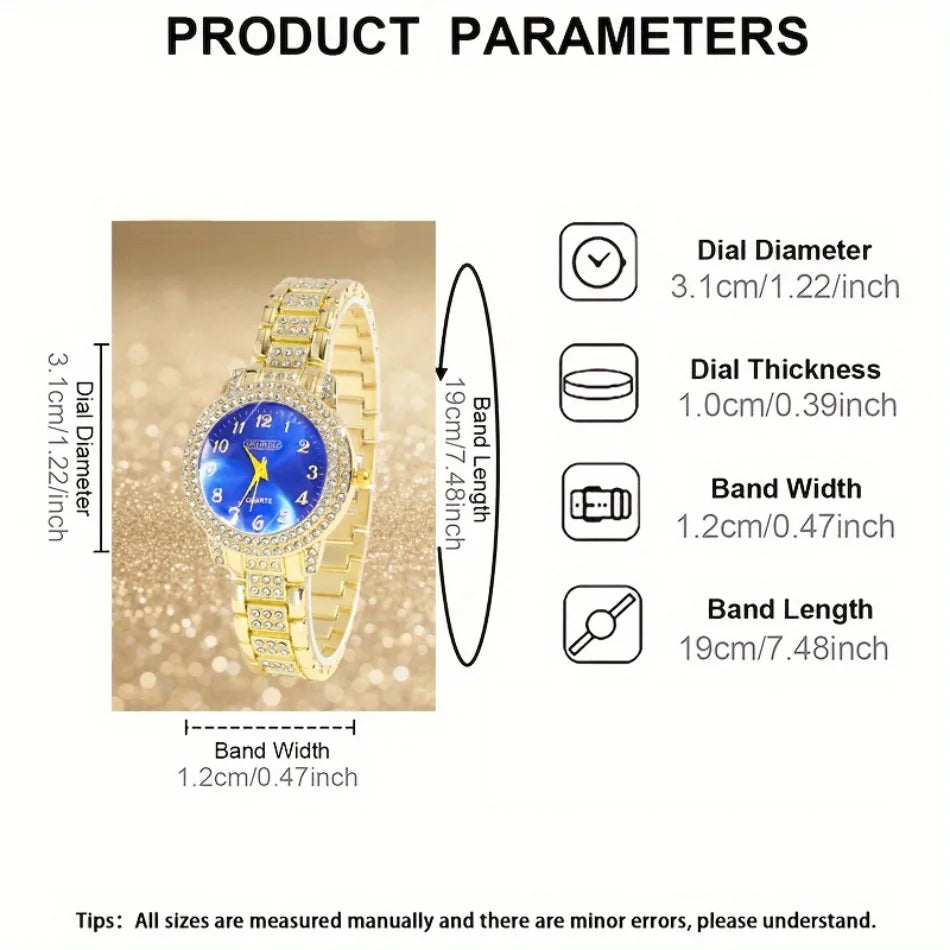 Premium Style & Sparkle Elegant Ladies Quartz Watch with Matching Jewelry Perfect Gift for Her, Luxury Meets Fashion 6PCS Elegant Quartz Watch & Jewelry Set Perfect for Valentine’s Day & Special Occasions