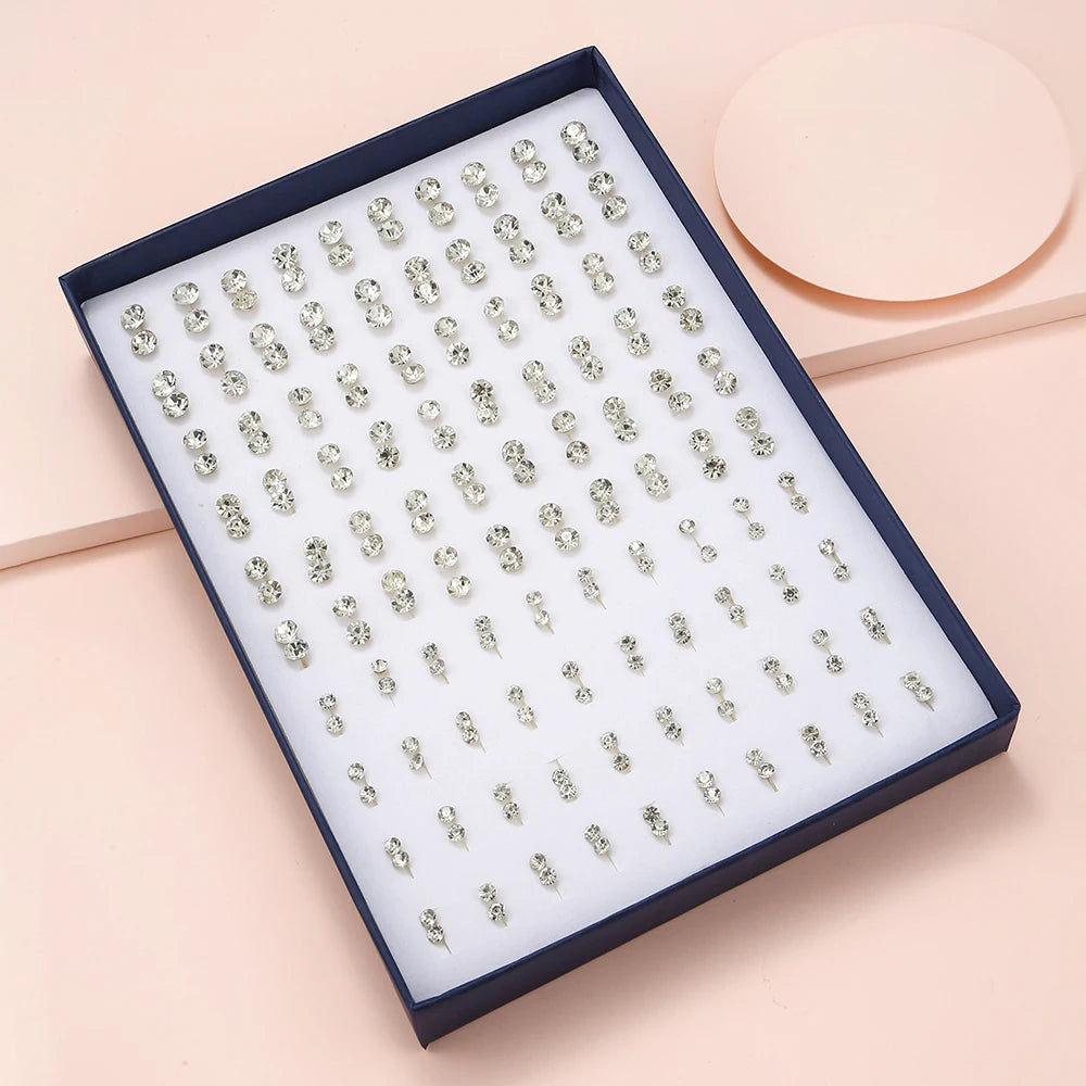 Luxury & Variety in One Set 2026 Premium Sparkle! 100 Pairs Women’s Women’s Stud Earring Collection Premium Quality, Lightweight Stud Earrings Hearts, Stars & Crowns for Trendy Fashionistas