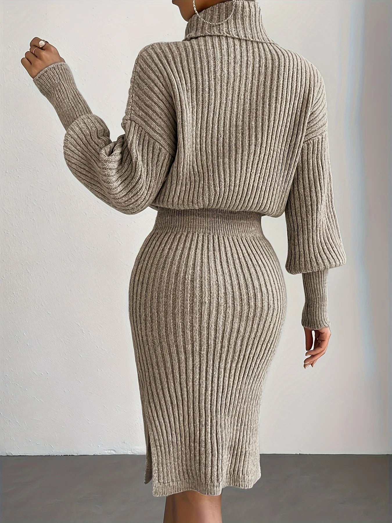 Paris Fashion 2026 High Quality Knit & Boho Beads Autumn/Winter Backless Ombre Knit Dress Sexy, Trendy & Effortless, Premium Turtleneck Pullover Dress with Ombre & Beaded Elegance