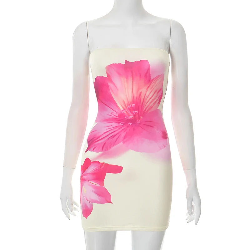 CUTENOVA 2026 Premium Floral Dress Beach Goddess Meets City Glam, Strapless Backless Mini Dress Sexy, Elegant & Effortlessly Chic , Strapless Floral Mini That Defines 2026 Vacation Fashion