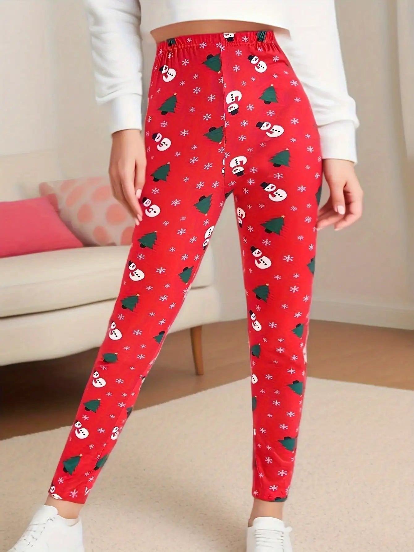 Christmas 2025 Snowman Fashionable Tight Fitting Women's Leggings Brushed Print Street Fitness Outerwear Casual Sports Pencil Pants