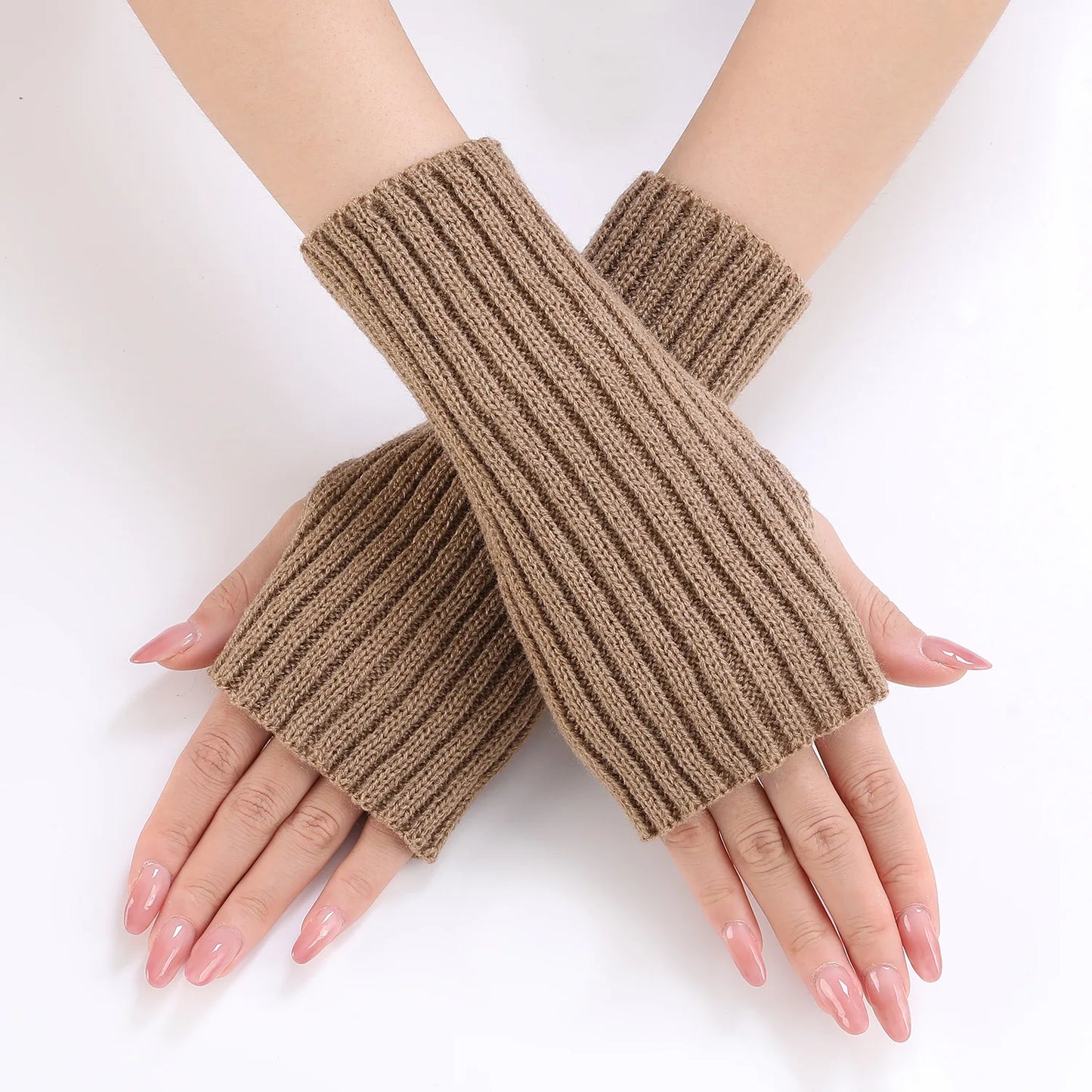 Brand New 2026 Style Women Half Finger Gloves Winter Knitted Arm Sleeves Fingerless Mittens Solid Color Soft Gloves Students Touch Screen Gloves