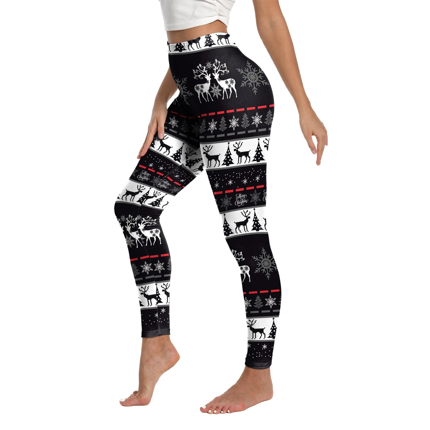 High Quality Festive Snowflake & Elk Print Leggings!, Festive & Fierce Elk Snowflake Christmas Leggings 2025, Christmas Party-Perfect Leggings Cozy, Chic & Figure-Flattering