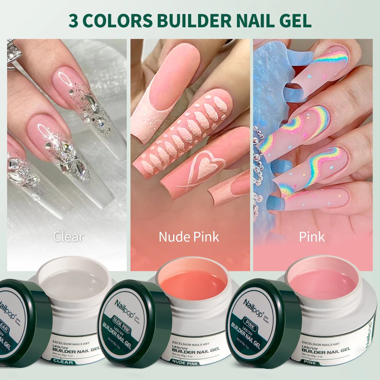 Nailpop 3-Color Builder Gel Kit for Perfect 2026 Manicures!, Professional Nail Art Made Easy ,Builder Gel Kit for Strong, Stunning Nails