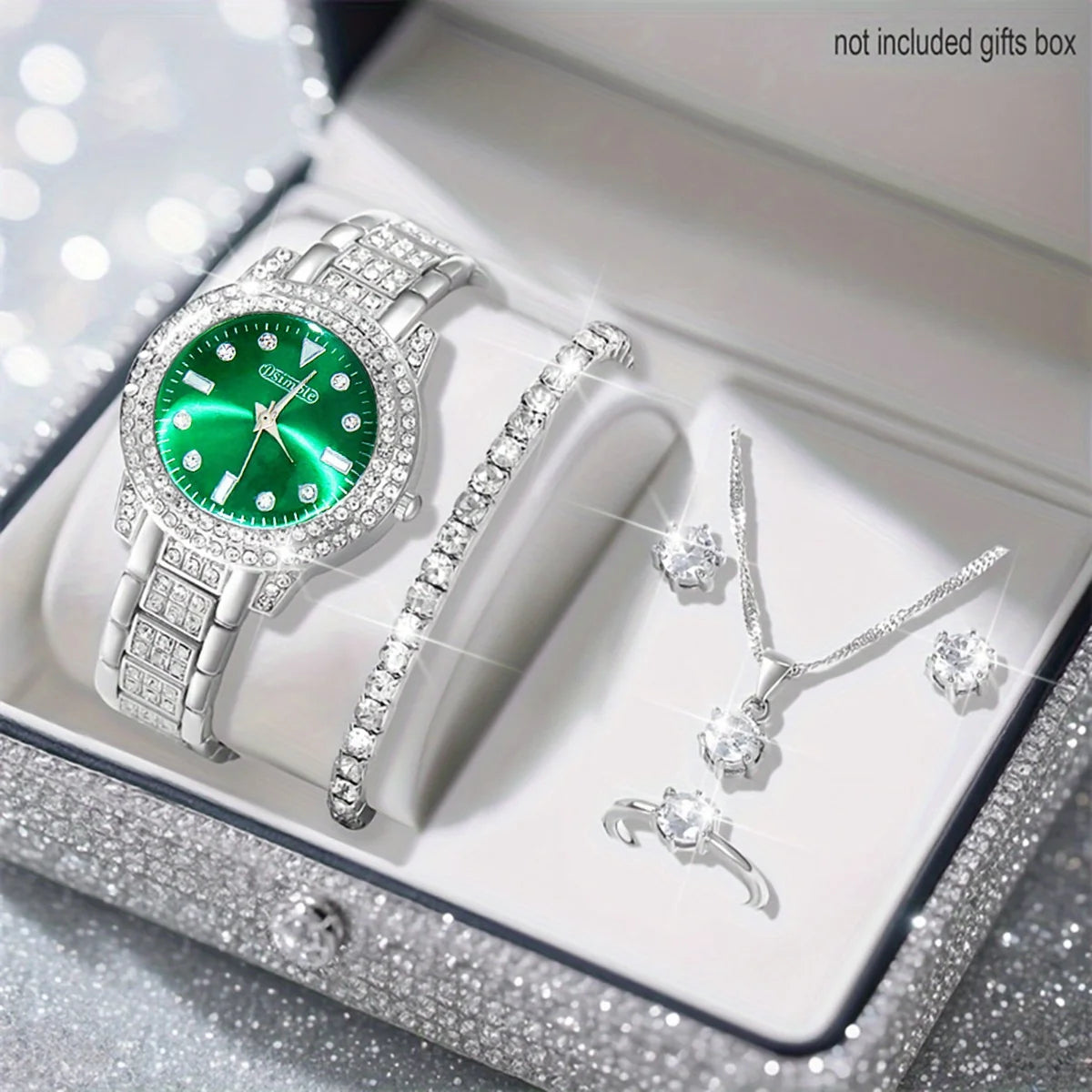 Premium Style & Sparkle Elegant Ladies Quartz Watch with Matching Jewelry Perfect Gift for Her, Luxury Meets Fashion 6PCS Elegant Quartz Watch & Jewelry Set Perfect for Valentine’s Day & Special Occasions