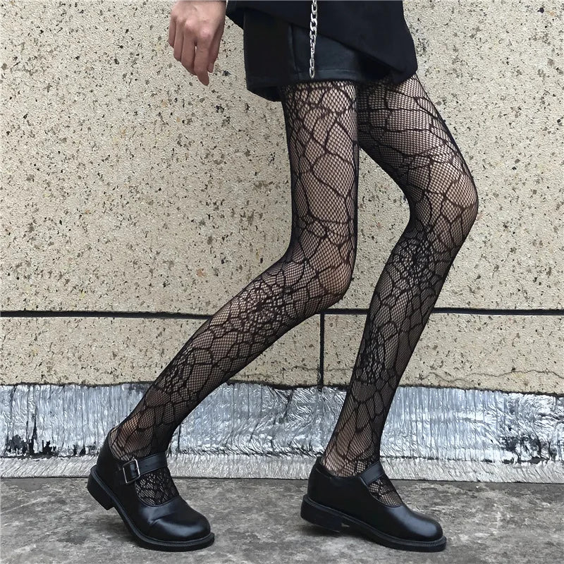 Premium Quality Fishnet Tights Party , Trendy Gothic Fishnet Stockings , Club & Chic Street Style for Fashion Forward Women, Sexy, Edgy & Premium , Hollowed Out Black Silk Tights for Spring & Summer Nights