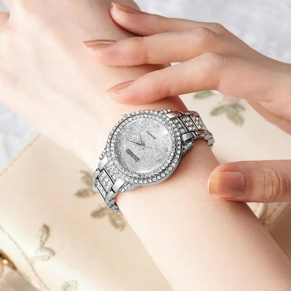 Premium Style & Sparkle Elegant Ladies Quartz Watch with Matching Jewelry Perfect Gift for Her, Luxury Meets Fashion 6PCS Elegant Quartz Watch & Jewelry Set Perfect for Valentine’s Day & Special Occasions