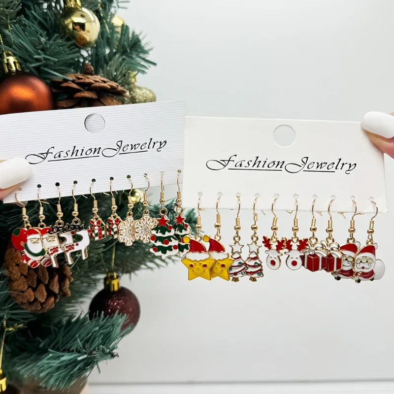 Premium High Clas Christmas Themed 50 pcs Set of Earrings Christmas Themed Earrings Vintage Metal Santa Earrings Designed for Women Fashion